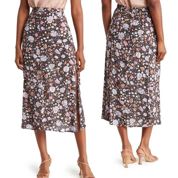 NEW T Tahari A-Line Skirt Black/Rust Floral Print Side Split Size 2 Modest Fairy - Picture 15 of 15